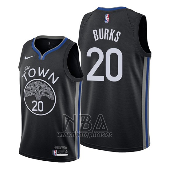 Camiseta Golden State Warriors Alec Burks NO 20 Ciudad 2019-20 Negro